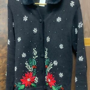 Black Floral Embroidered Women's Sweater